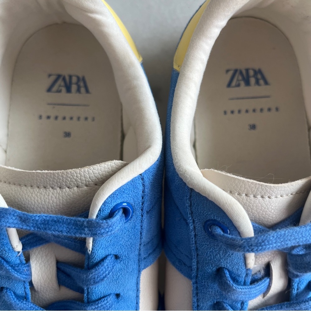 Zara Women 38 US 7.5 Sneakers Blue Suede Gum - Picture 5 of 9